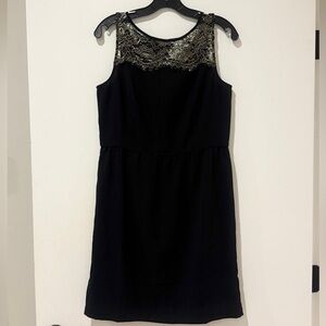 Ann Taylor LOFT Black Dress with Gold Lace Accent